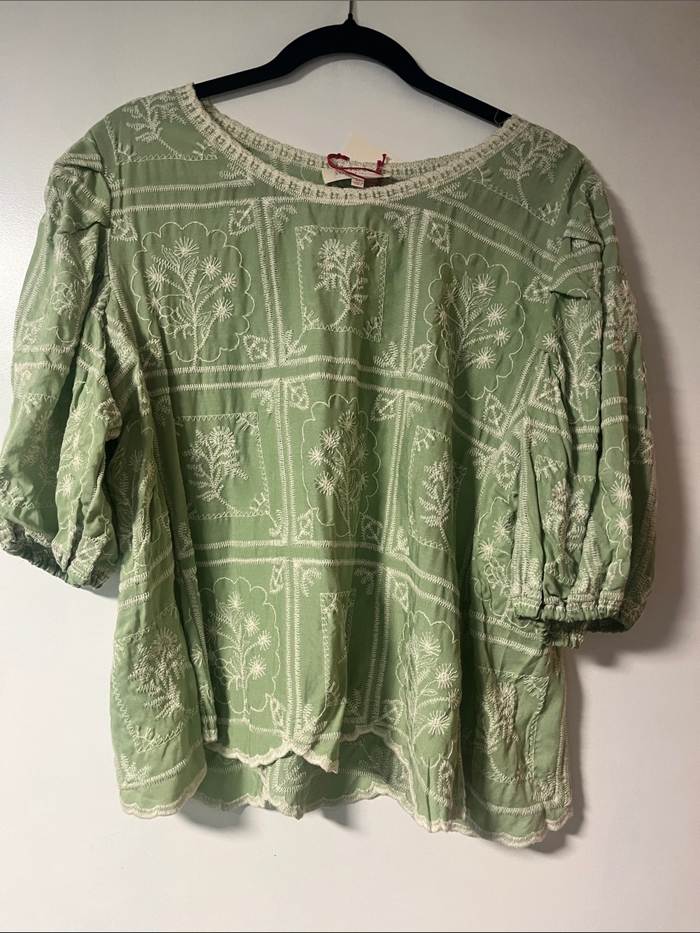 Solitaire Sage Green Embroidered Peasant Blouse